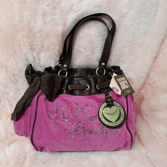 NWT Pink Juicy Couture Daydreamer Vintage Tote Bag Purse Terry Authentic - Picture 1 of 8